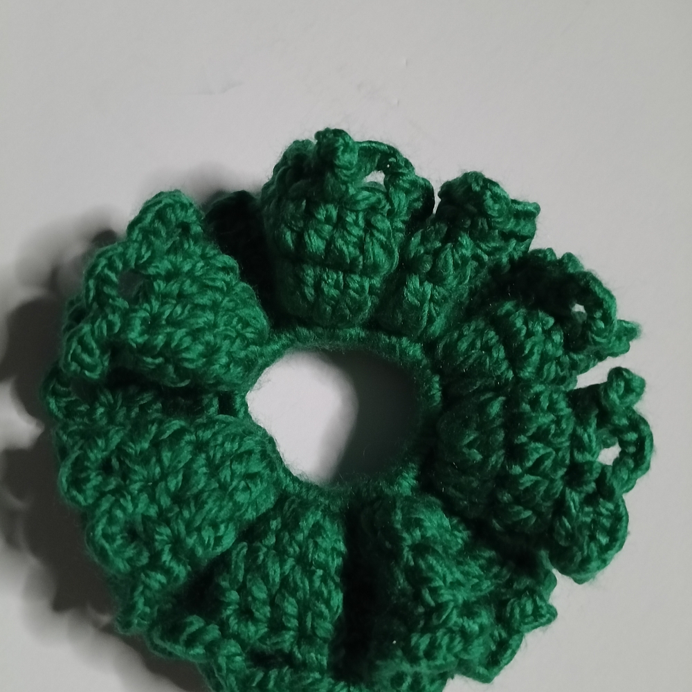 Green Crochet Hair Scrunchie - Women's Hair Accessory